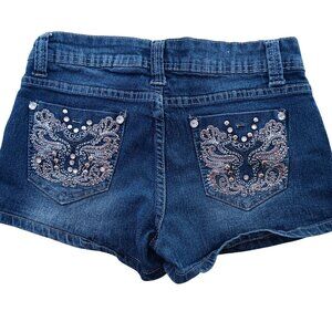 Denim Embellished Womens Shorts Sz 5 By Pasión With Rhinestone Back Pockets